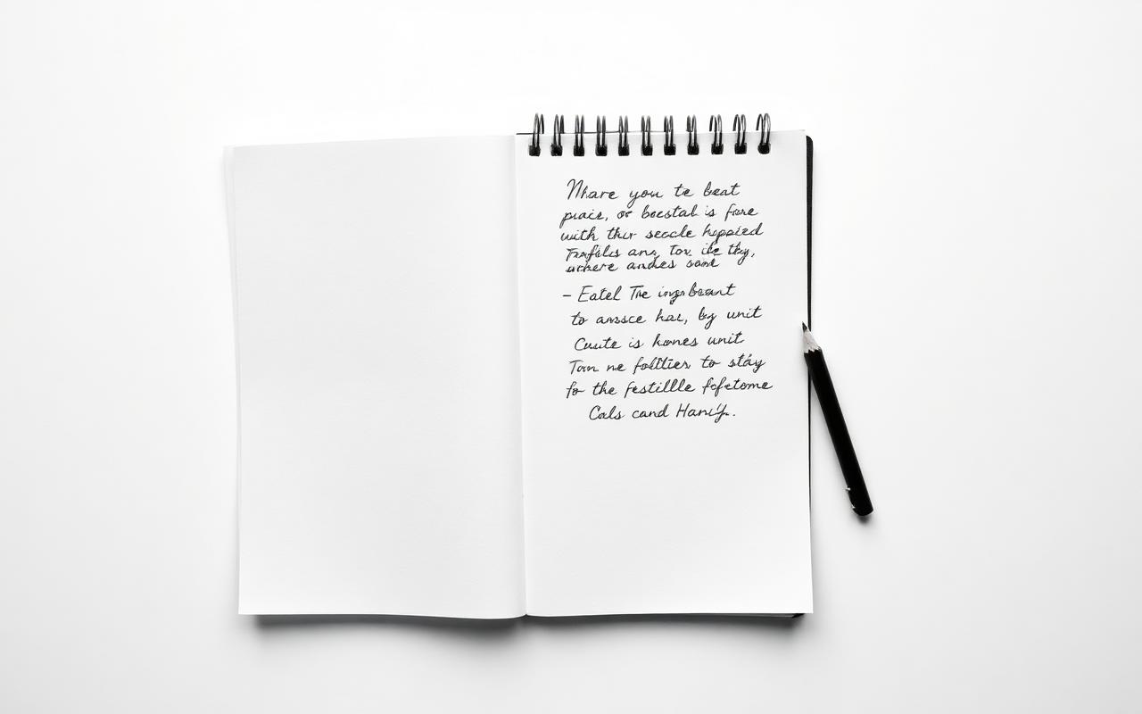 Open notebook with handwritten notes and a pencil on a clean desk